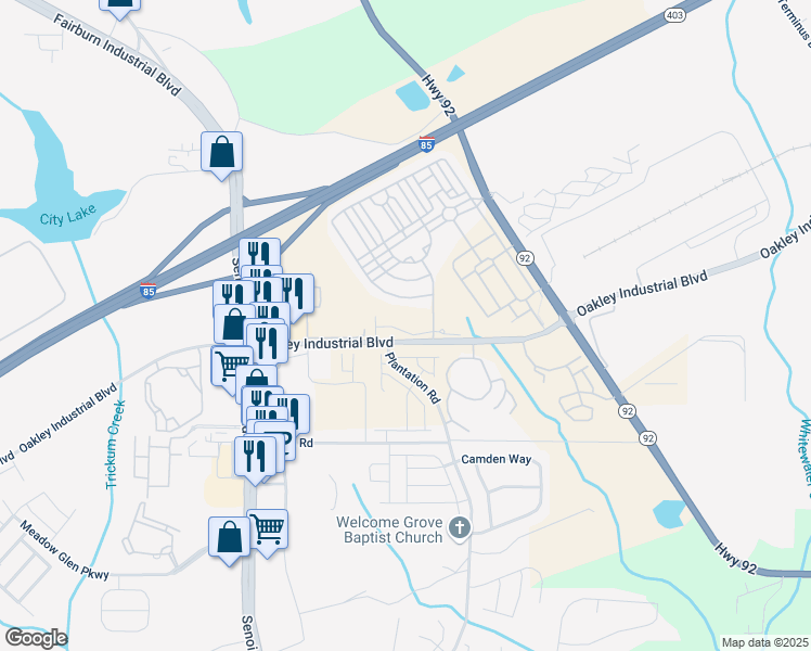 map of restaurants, bars, coffee shops, grocery stores, and more near 5527 Fairhaven Place in Fairburn