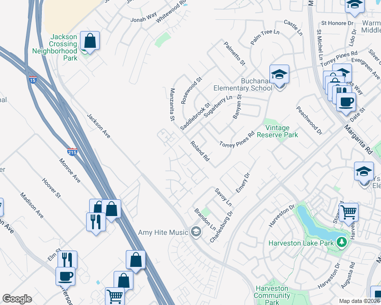 map of restaurants, bars, coffee shops, grocery stores, and more near 26352 Arboretum Way in Murrieta