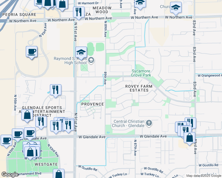 map of restaurants, bars, coffee shops, grocery stores, and more near 8812 West State Avenue in Glendale