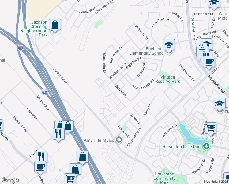 map of restaurants, bars, coffee shops, grocery stores, and more near 26348 Arboretum Way in Murrieta