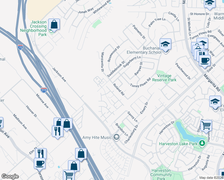 map of restaurants, bars, coffee shops, grocery stores, and more near 26348 Arboretum Way in Murrieta