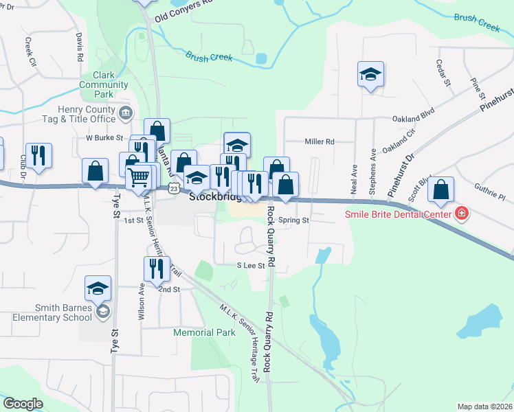 map of restaurants, bars, coffee shops, grocery stores, and more near 4491 N Henry Blvd in Stockbridge