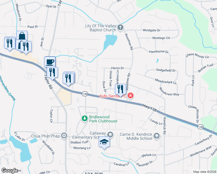 map of restaurants, bars, coffee shops, grocery stores, and more near 7788 Marabou Lane in Riverdale