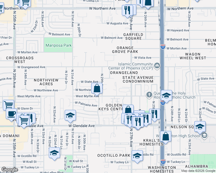 map of restaurants, bars, coffee shops, grocery stores, and more near 2828 West Northview Avenue in Phoenix
