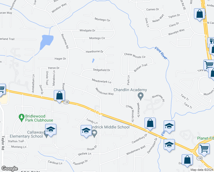 map of restaurants, bars, coffee shops, grocery stores, and more near 7747 Lark Court in Jonesboro