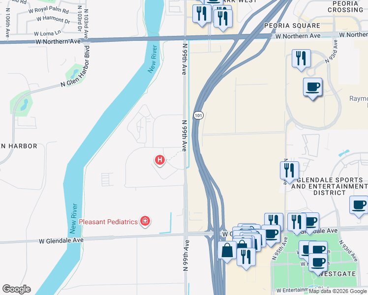 map of restaurants, bars, coffee shops, grocery stores, and more near in Glendale