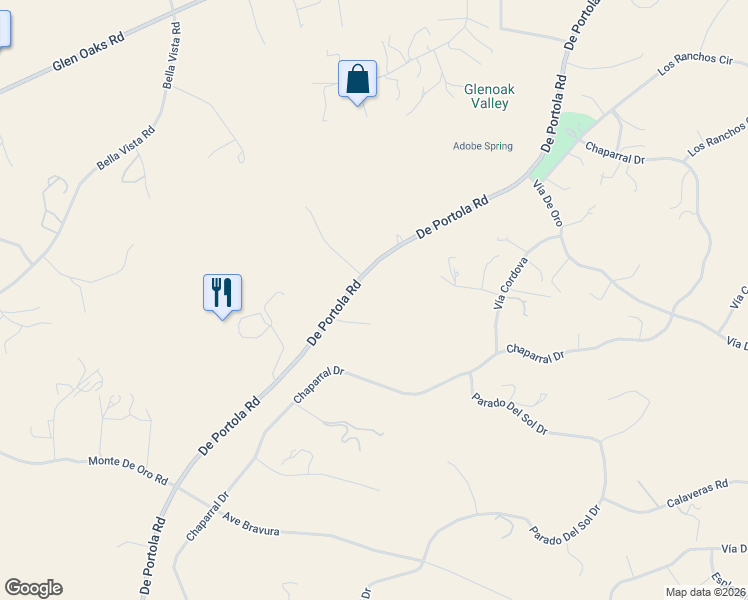 map of restaurants, bars, coffee shops, grocery stores, and more near 39855 De Portola Road in Temecula