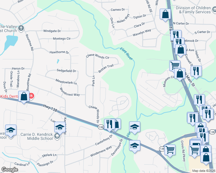 map of restaurants, bars, coffee shops, grocery stores, and more near 411 Haverhill Lane in Jonesboro