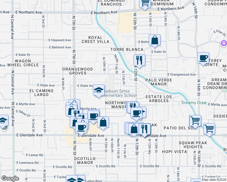 map of restaurants, bars, coffee shops, grocery stores, and more near 1037 East Northview Avenue in Phoenix