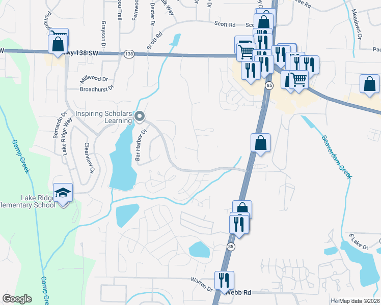 map of restaurants, bars, coffee shops, grocery stores, and more near 7769 Lyle Drive in Riverdale