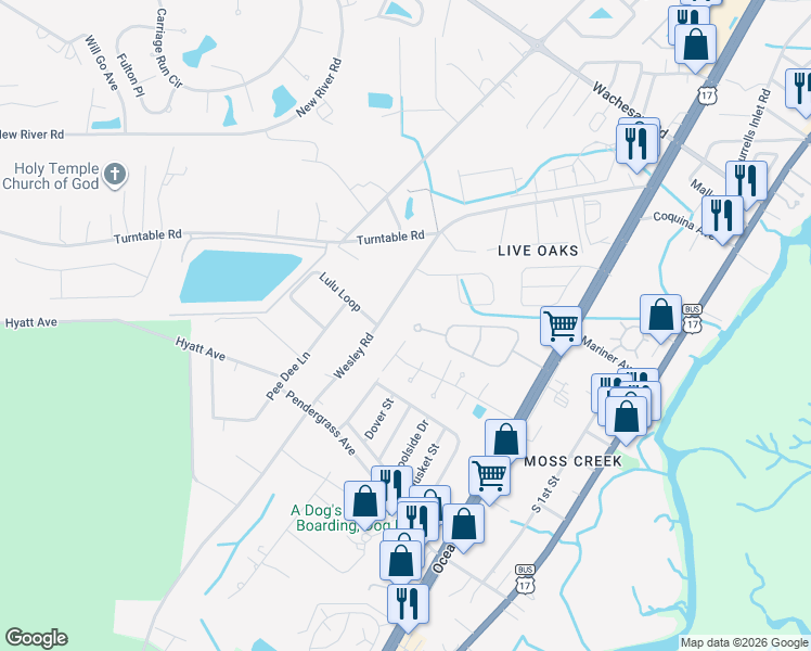 map of restaurants, bars, coffee shops, grocery stores, and more near 884 Whaler Place in Murrells Inlet