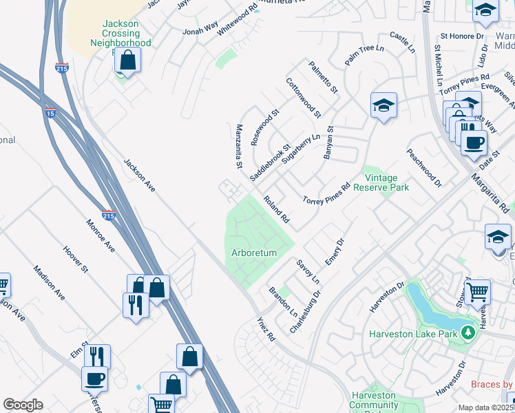 map of restaurants, bars, coffee shops, grocery stores, and more near 26326 Arboretum Way in Murrieta
