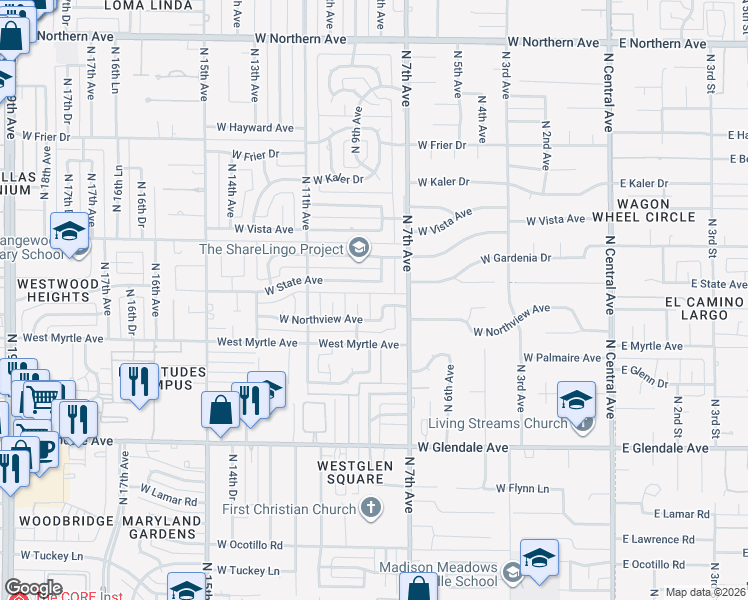map of restaurants, bars, coffee shops, grocery stores, and more near 7229 North 9th Avenue in Phoenix