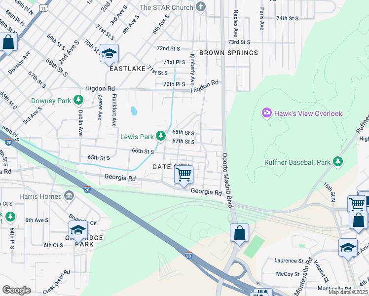 map of restaurants, bars, coffee shops, grocery stores, and more near 7552 66th Street South in Birmingham