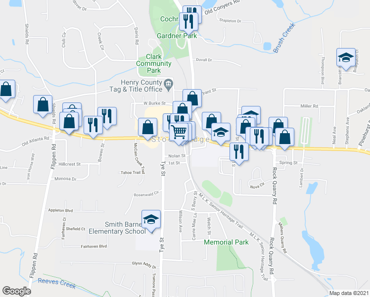 map of restaurants, bars, coffee shops, grocery stores, and more near 4699 North Henry Boulevard in Stockbridge