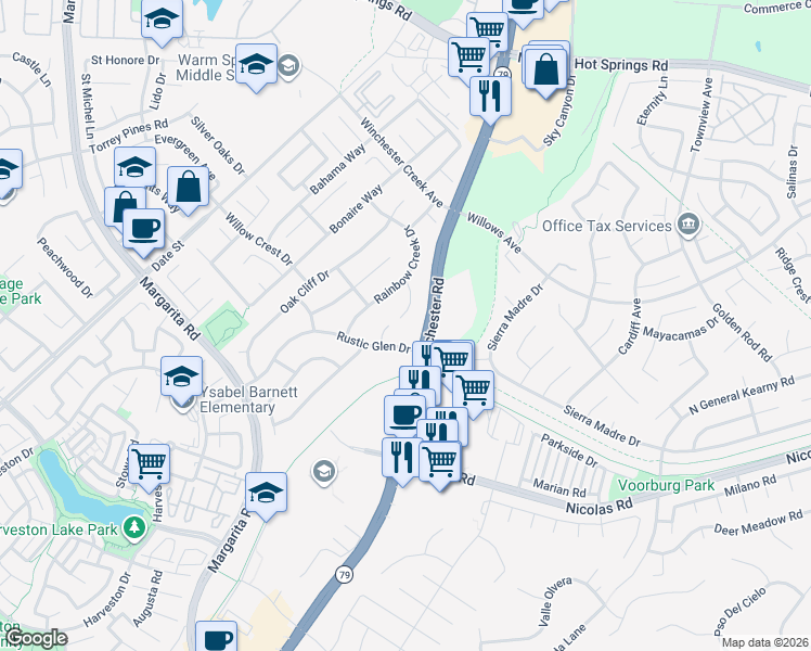 map of restaurants, bars, coffee shops, grocery stores, and more near 39436 Canyon Rim Circle in Temecula