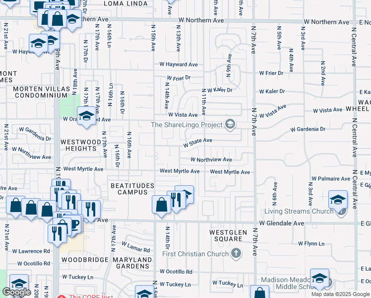 map of restaurants, bars, coffee shops, grocery stores, and more near 7226 North 12th Avenue in Phoenix