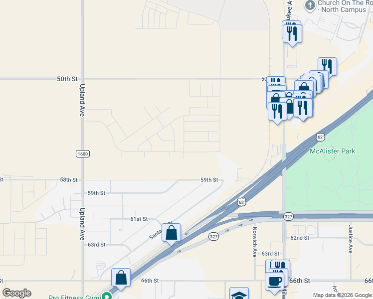 map of restaurants, bars, coffee shops, grocery stores, and more near 6874-6968 59th Street in Lubbock