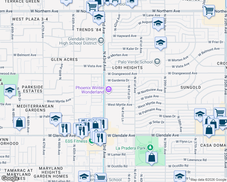 map of restaurants, bars, coffee shops, grocery stores, and more near 4226 West Nicolet Avenue in Phoenix