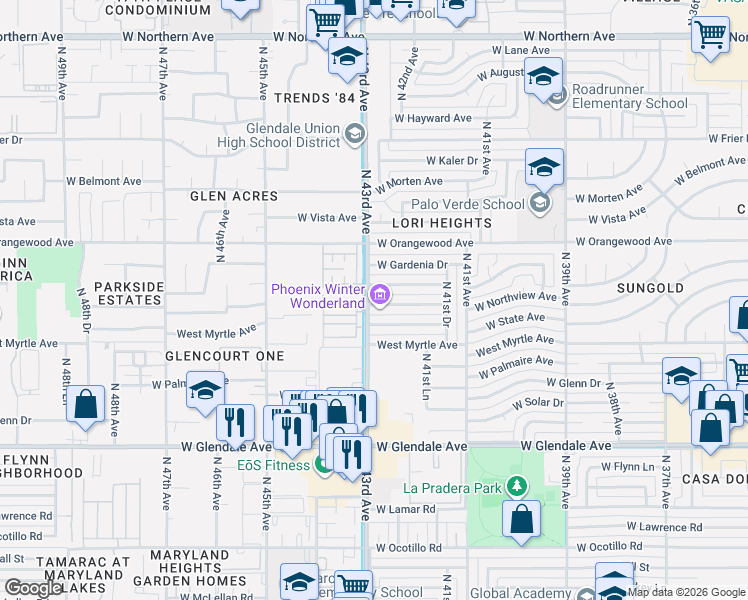 map of restaurants, bars, coffee shops, grocery stores, and more near 4226 West Nicolet Avenue in Phoenix