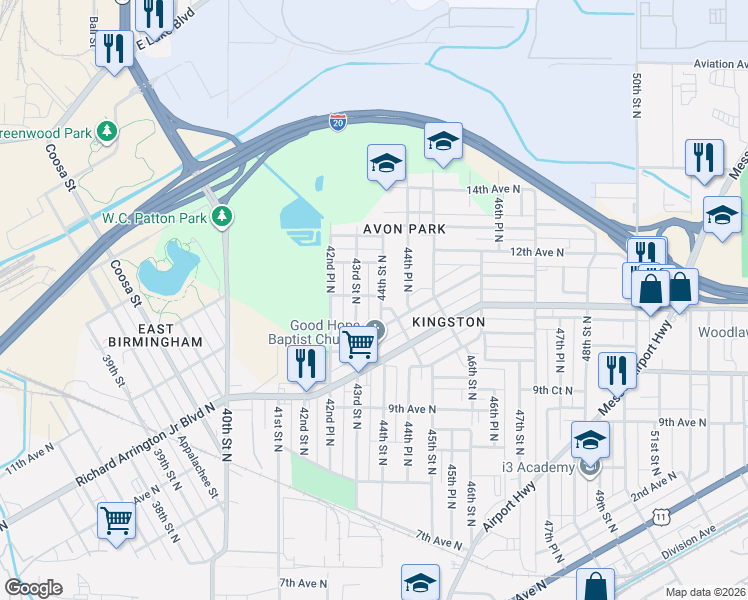 map of restaurants, bars, coffee shops, grocery stores, and more near 4328 11th Avenue North in Birmingham