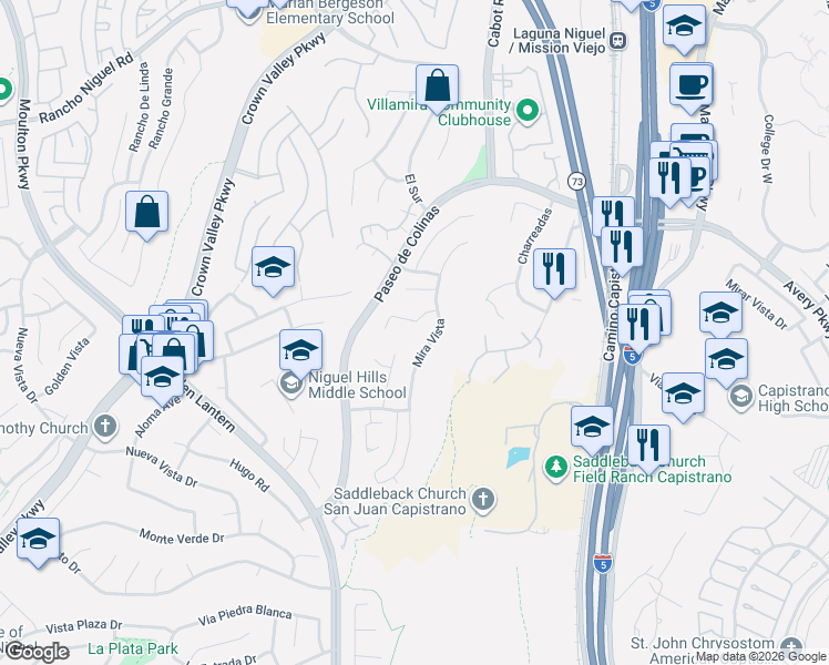 map of restaurants, bars, coffee shops, grocery stores, and more near 25662 Cresta Loma in Laguna Niguel