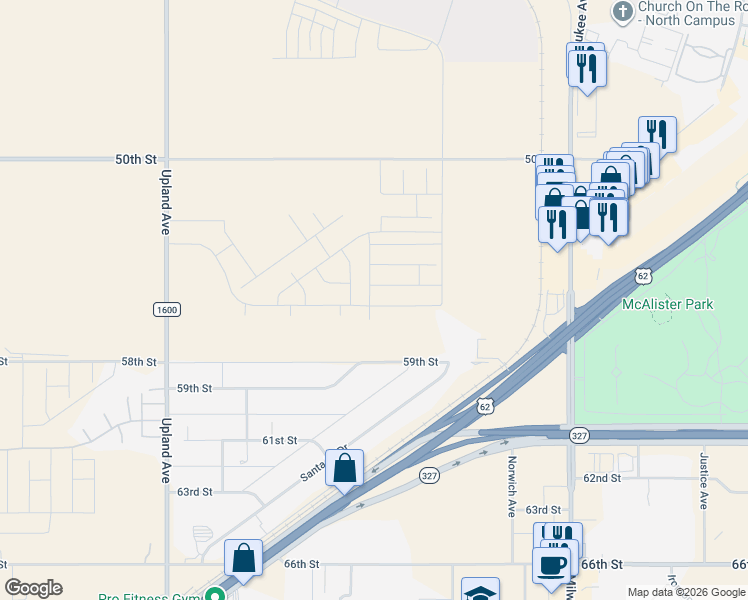 map of restaurants, bars, coffee shops, grocery stores, and more near 6874-6968 59th Street in Lubbock