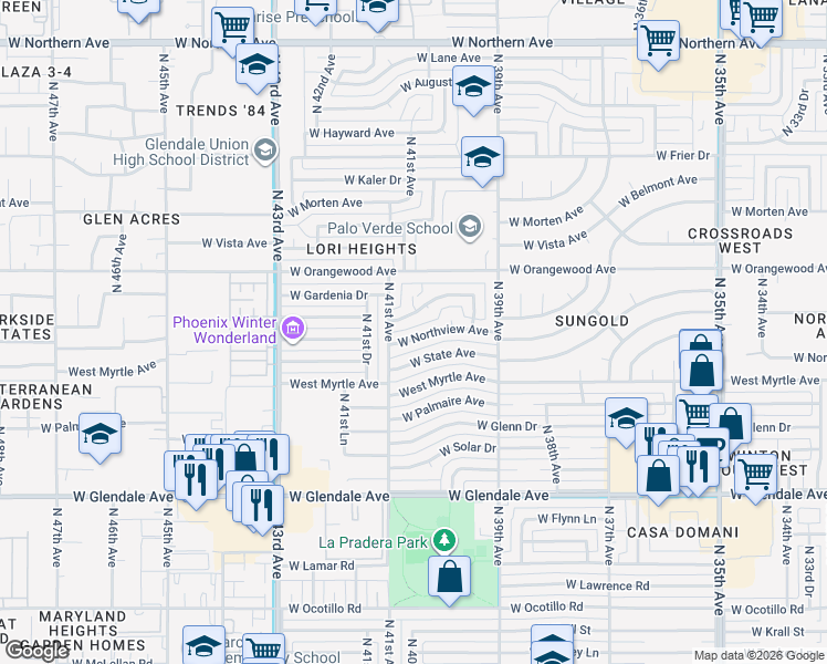 map of restaurants, bars, coffee shops, grocery stores, and more near 4026 West State Avenue in Phoenix