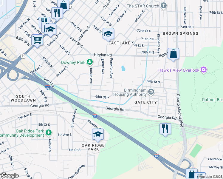 map of restaurants, bars, coffee shops, grocery stores, and more near 6937 67th Street South in Birmingham