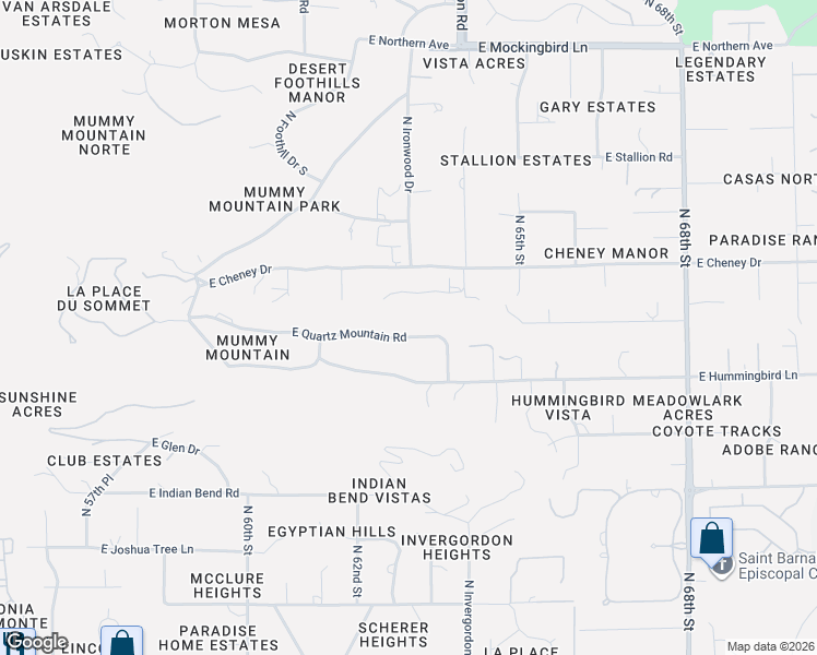 map of restaurants, bars, coffee shops, grocery stores, and more near 6302 East Quartz Mountain Road in Scottsdale