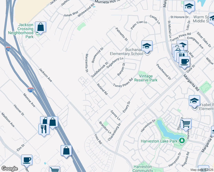 map of restaurants, bars, coffee shops, grocery stores, and more near 26422 John Adams Street in Murrieta