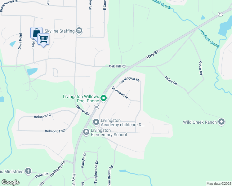 map of restaurants, bars, coffee shops, grocery stores, and more near 30 Stonewall Drive in Covington