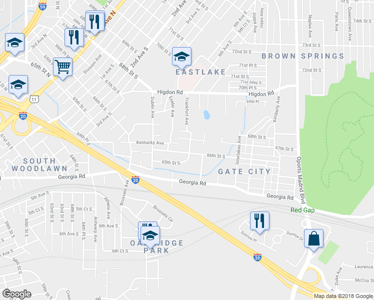map of restaurants, bars, coffee shops, grocery stores, and more near 6937 67th Street South in Birmingham