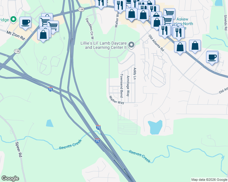 map of restaurants, bars, coffee shops, grocery stores, and more near 901 Hollybrook Drive in Stockbridge