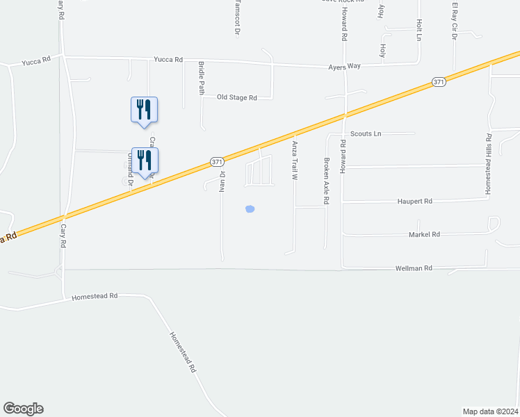 map of restaurants, bars, coffee shops, grocery stores, and more near 53651 California 371 in Anza
