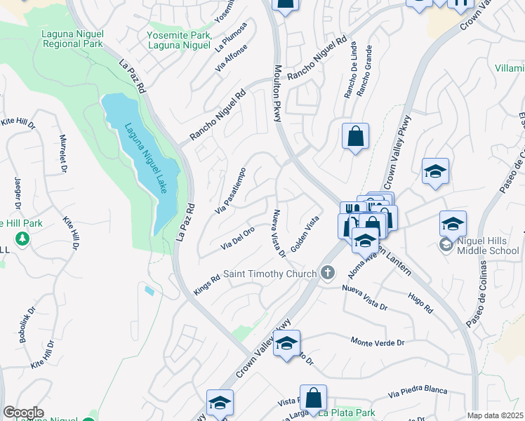 map of restaurants, bars, coffee shops, grocery stores, and more near 28861 Via De Luna in Laguna Niguel