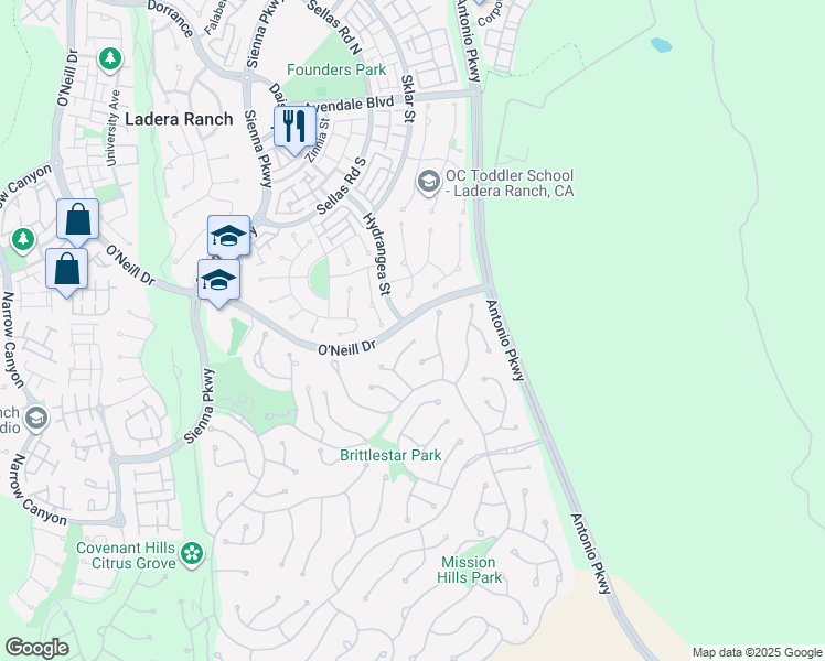 map of restaurants, bars, coffee shops, grocery stores, and more near 7 Roshelle Lane in Ladera Ranch