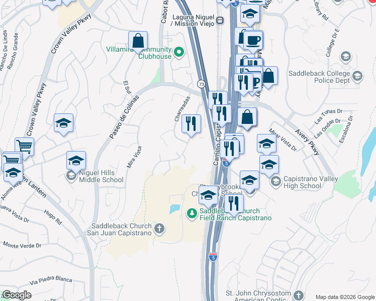 map of restaurants, bars, coffee shops, grocery stores, and more near 28842 Avenida Del Caballo in Laguna Niguel