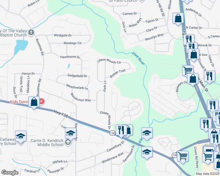 map of restaurants, bars, coffee shops, grocery stores, and more near 7709 Newbury Drive in Jonesboro