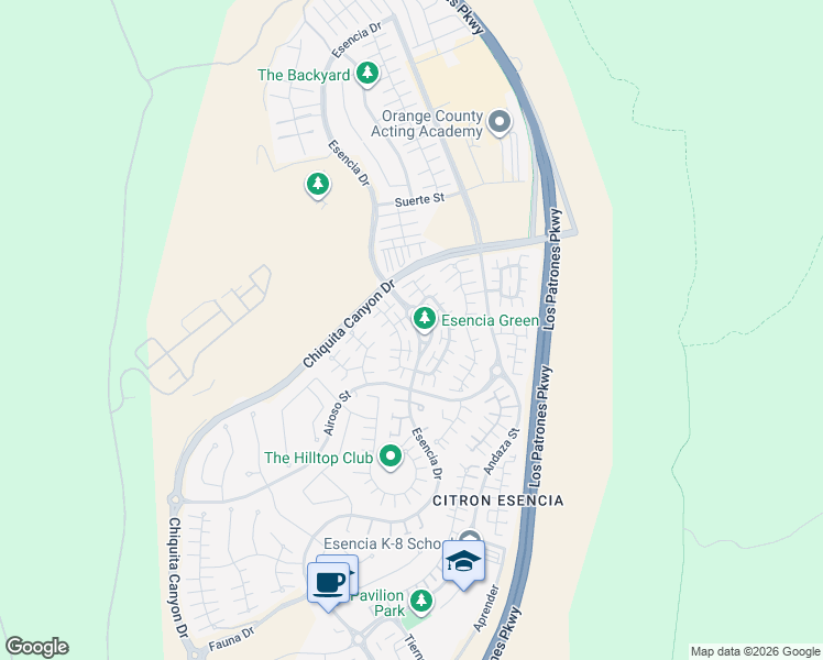 map of restaurants, bars, coffee shops, grocery stores, and more near 110 Sencillo Place in Ladera Ranch
