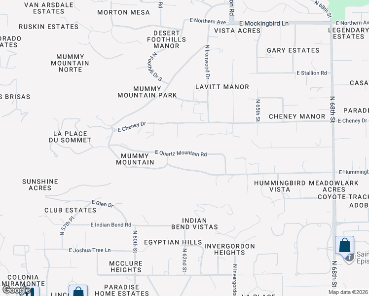 map of restaurants, bars, coffee shops, grocery stores, and more near 7423 North 62nd Street in Paradise Valley
