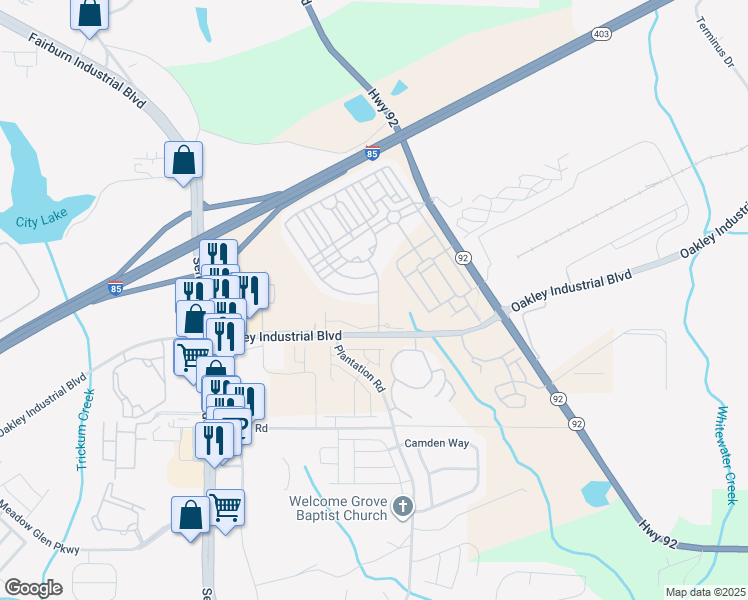 map of restaurants, bars, coffee shops, grocery stores, and more near 7811 Carnegie Drive in Fairburn