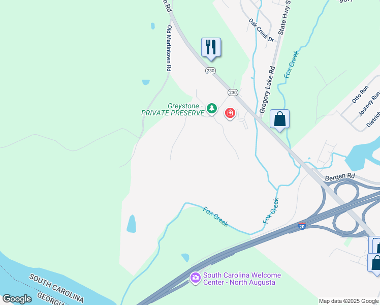 map of restaurants, bars, coffee shops, grocery stores, and more near 1340 West Martintown Road in North Augusta