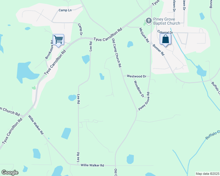 map of restaurants, bars, coffee shops, grocery stores, and more near 115 Wooddale Lane in Carrollton