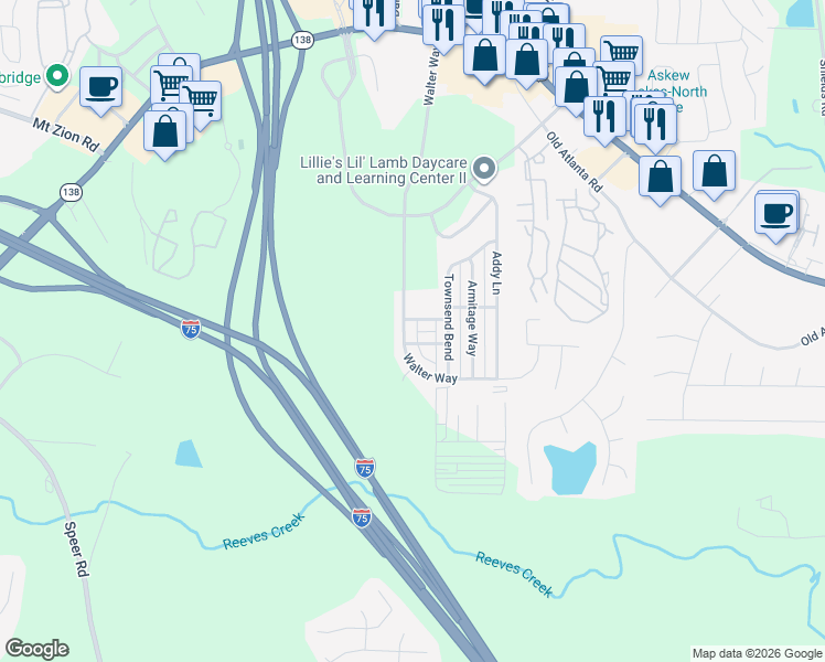 map of restaurants, bars, coffee shops, grocery stores, and more near 817 Winsap Drive in Stockbridge