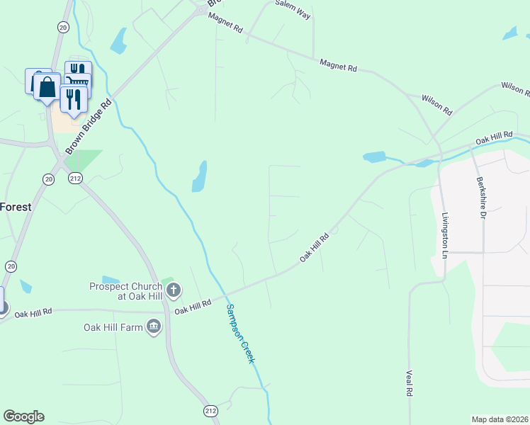 map of restaurants, bars, coffee shops, grocery stores, and more near 105 Ashton Drive in Covington