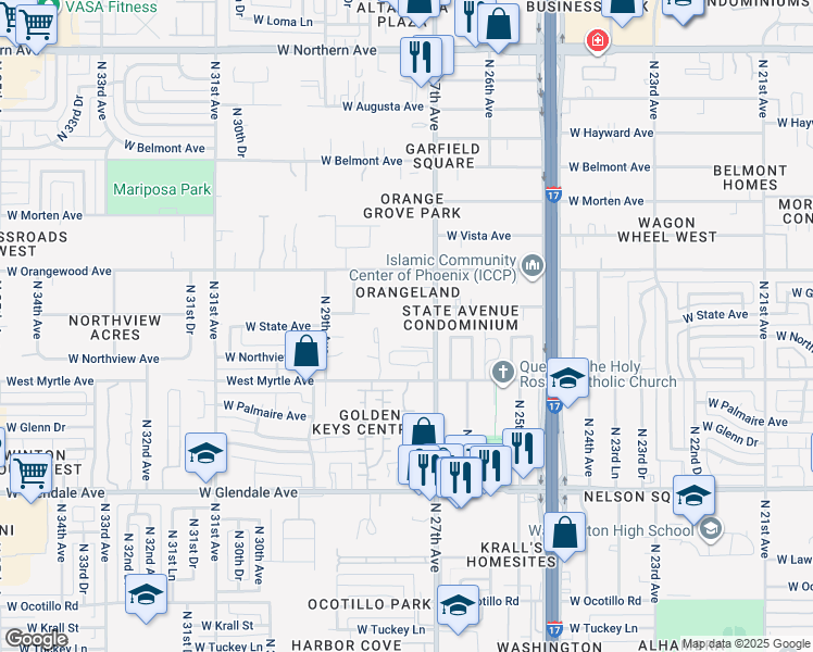 map of restaurants, bars, coffee shops, grocery stores, and more near in Phoenix