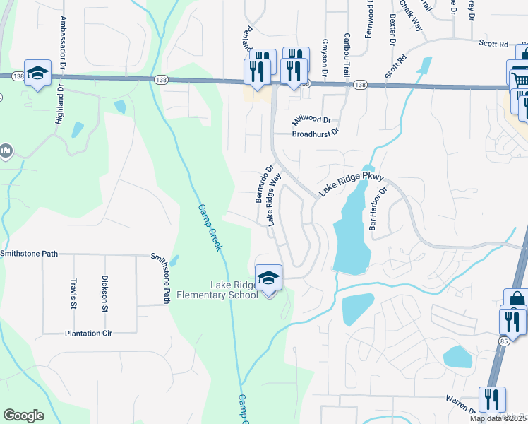 map of restaurants, bars, coffee shops, grocery stores, and more near 7744 Bernardo Drive in Riverdale