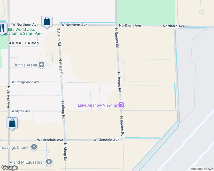 map of restaurants, bars, coffee shops, grocery stores, and more near 15543 West Orangewood Avenue in Litchfield Park