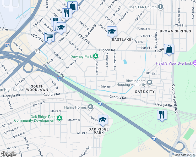 map of restaurants, bars, coffee shops, grocery stores, and more near 6801 Dublin Court in Birmingham
